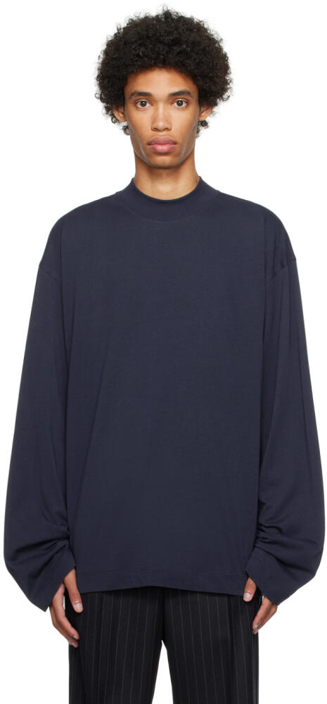 Dries Van Noten Navy Mock Neck Sweater Cover