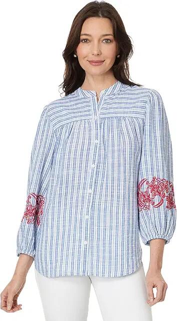 Tommy Hilfiger Embroidered Sleeve Tunic (Blue/White) Women's Clothing Cover