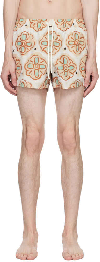 COMMAS Beige Painted Flower Swim Shorts Cover