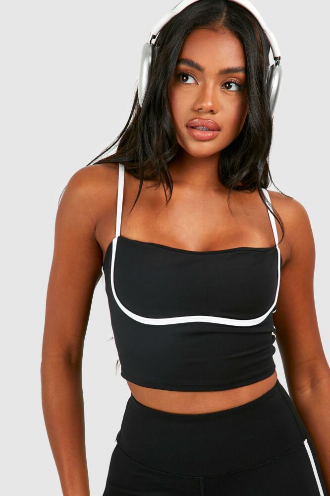 boohoo Womens Premium Sculpt Piping Detail Padded Sports Bra - Black Cover