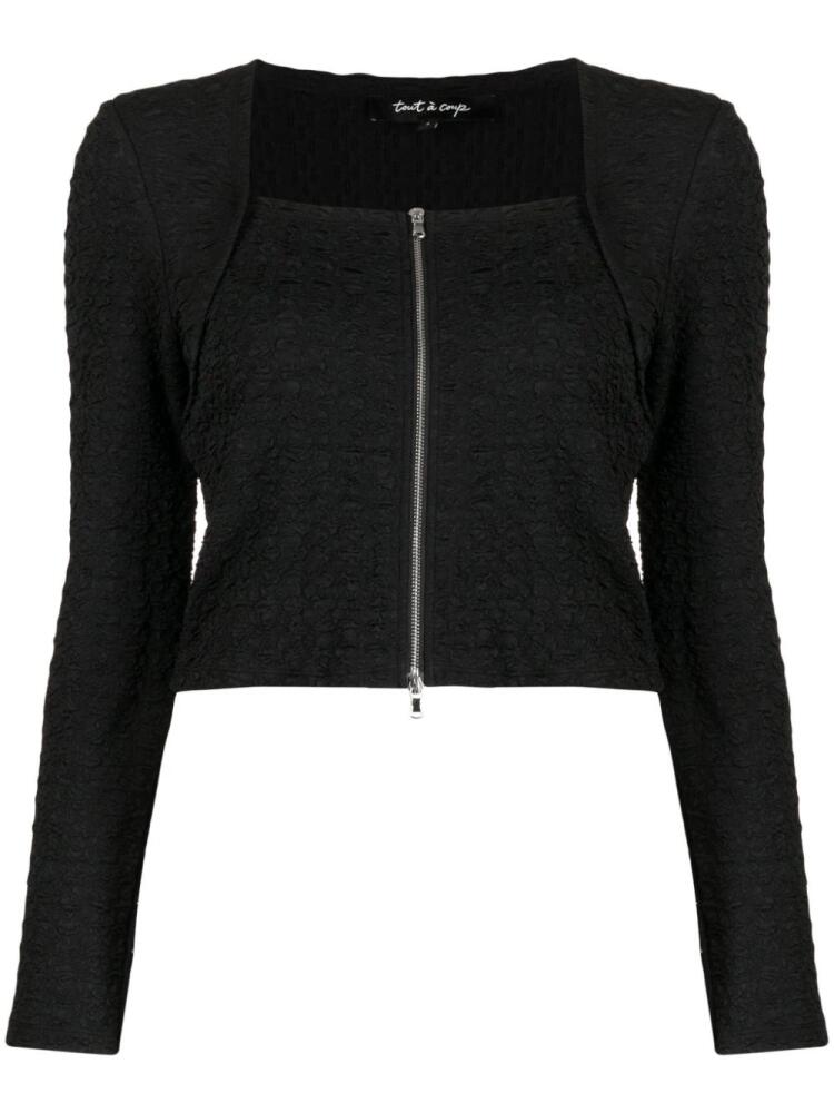 tout a coup cropped seersucker zip-up top - Black Cover