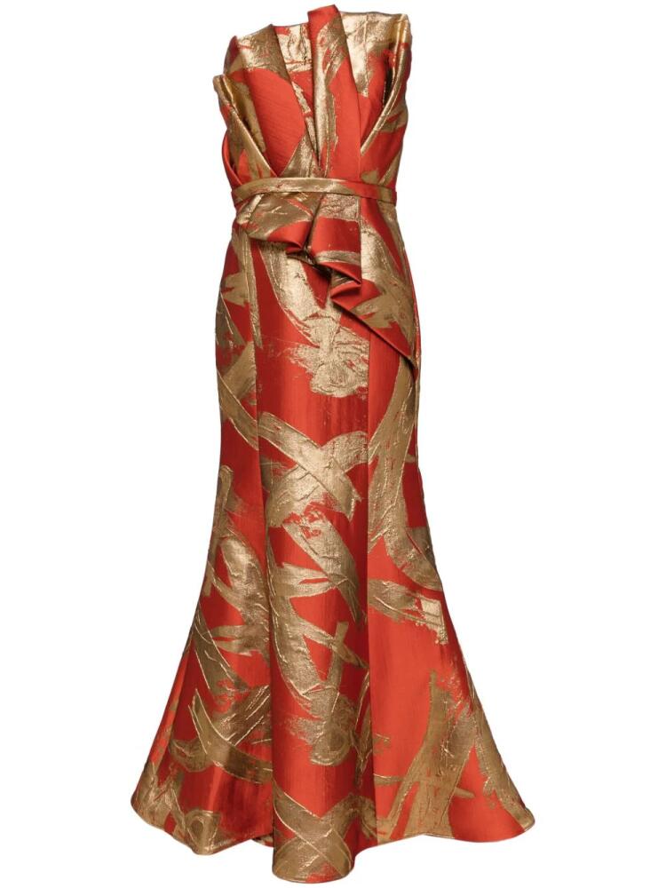 Amsale pleated jacquard gown - Orange Cover