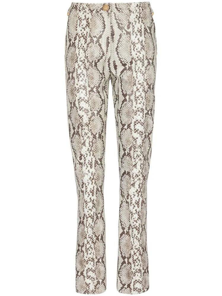 Balmain snakeskin-effect leather straight trousers - Brown Cover