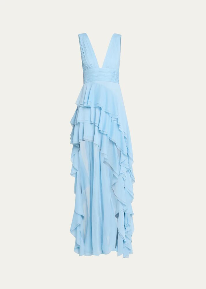 Alice + Olivia Holly Asymmetric Ruffle Midi Dress Cover