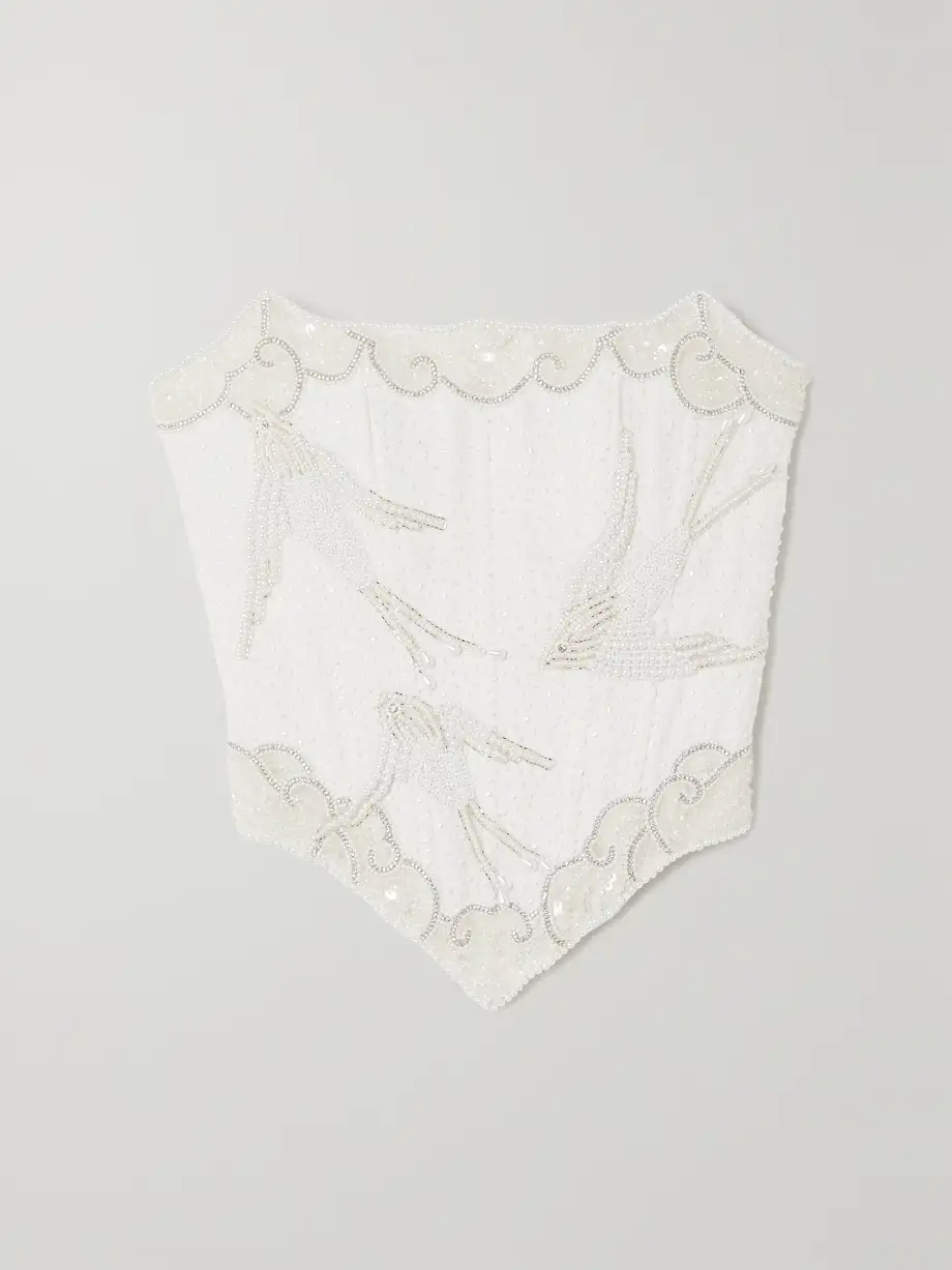 Clio Peppiatt - Embellished Crepe Bustier Top - Ivory Cover