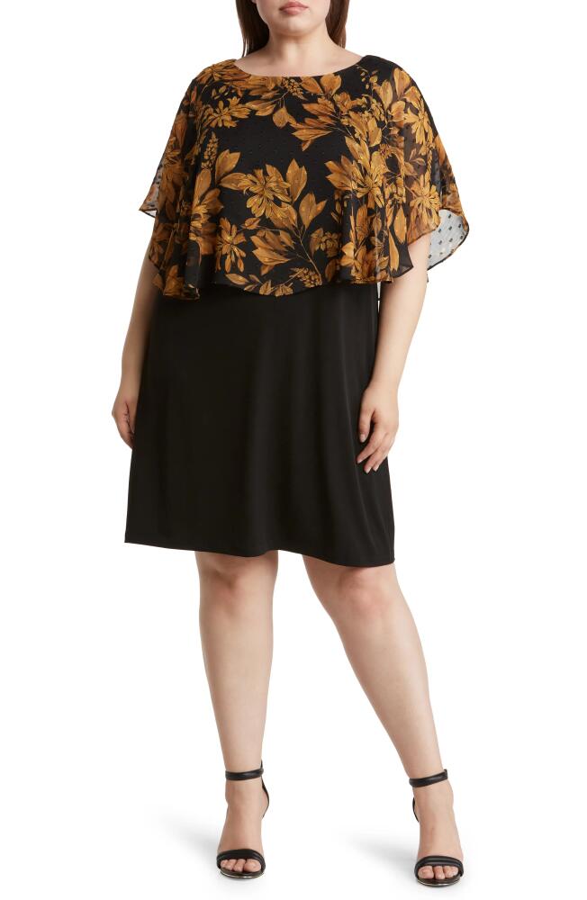 Connected Apparel Floral Cape Overlay Sheath Dress in Mustard Cover