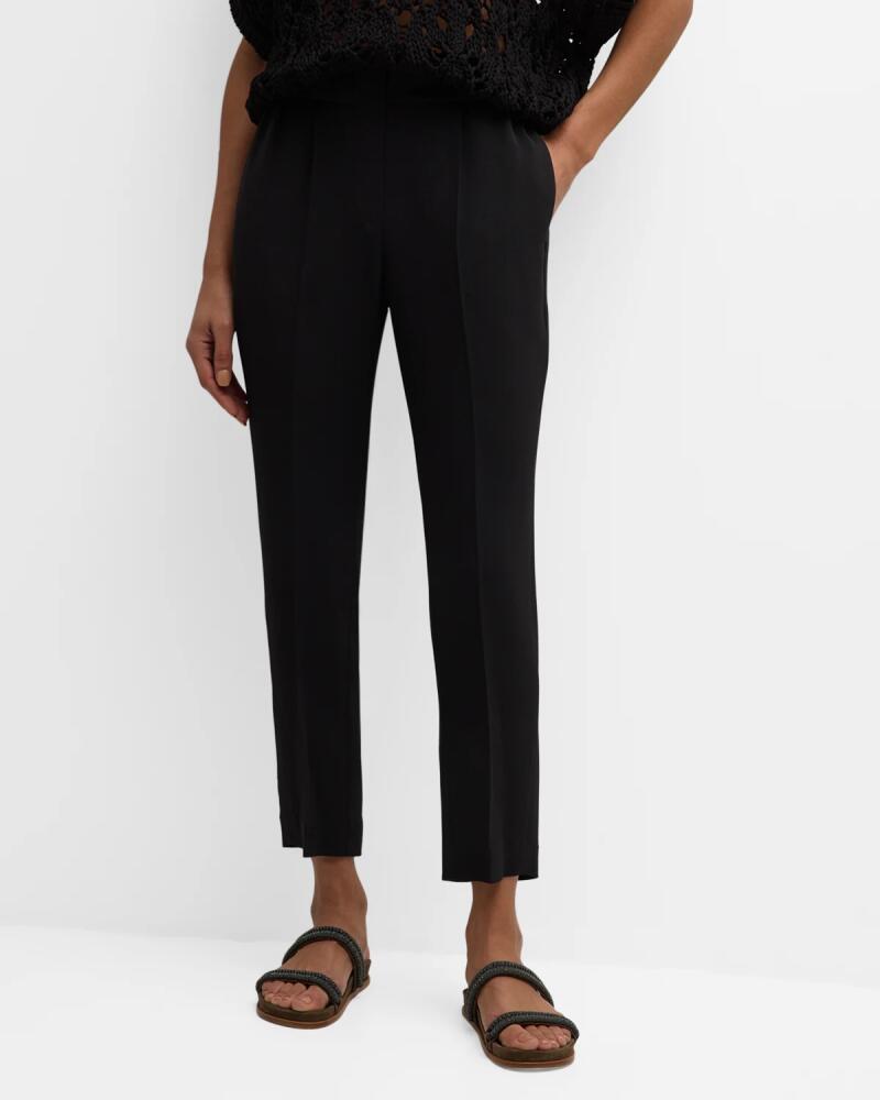 Brunello Cucinelli Classic Elastic-Waist Cropped Silk Trousers Cover