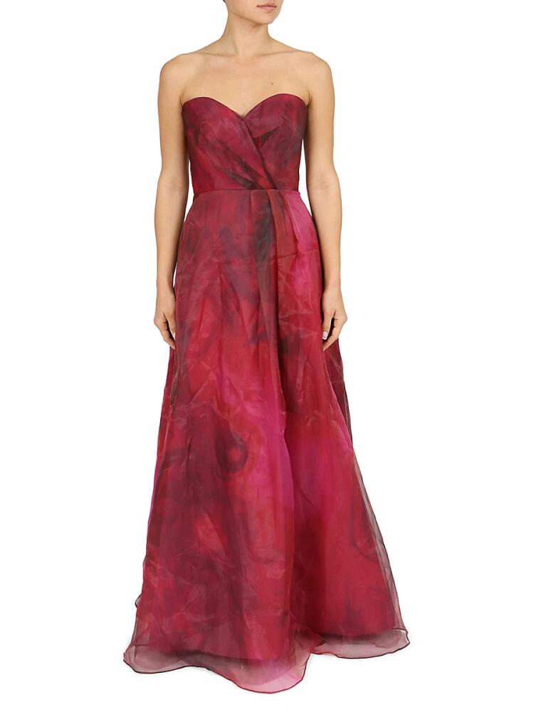 Rene Ruiz Collection Women's Abstract Print Strapless Organza Gown - Red Cover