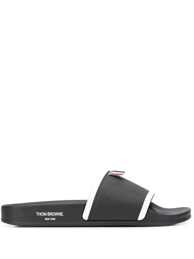 Thom Browne grosgrain loop tab pool slides - Black Cover