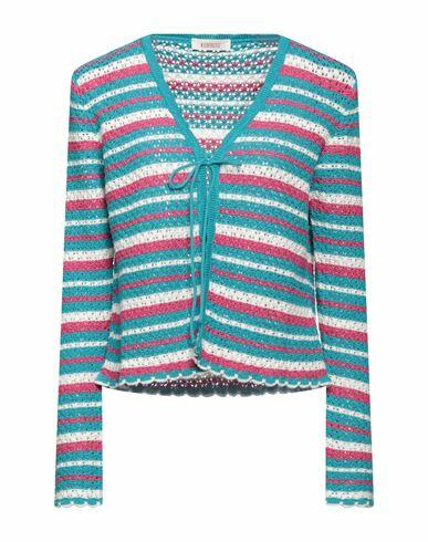 Kontatto Woman Cardigan Turquoise Cotton Cover