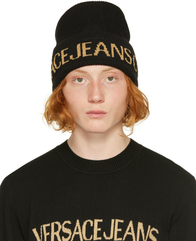 Versace Jeans Couture Black & Gold Logo Beanie Cover