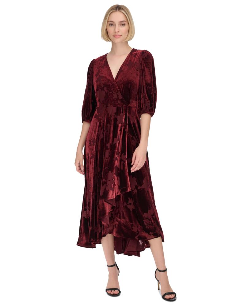 Calvin Klein Women's Burnout-Velvet Faux-Wrap Maxi Dress - Syrah Syra Cover