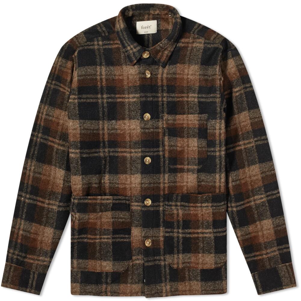 Foret Men's Ivy Wool Overshirt in Brown Check Cover