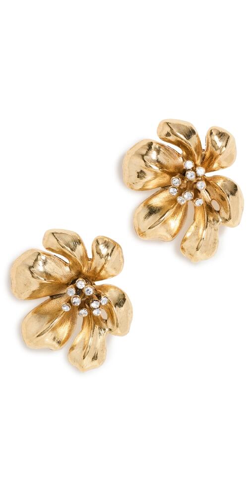 Oscar de la Renta Flower Button Earrings with Crystals Gold Cover