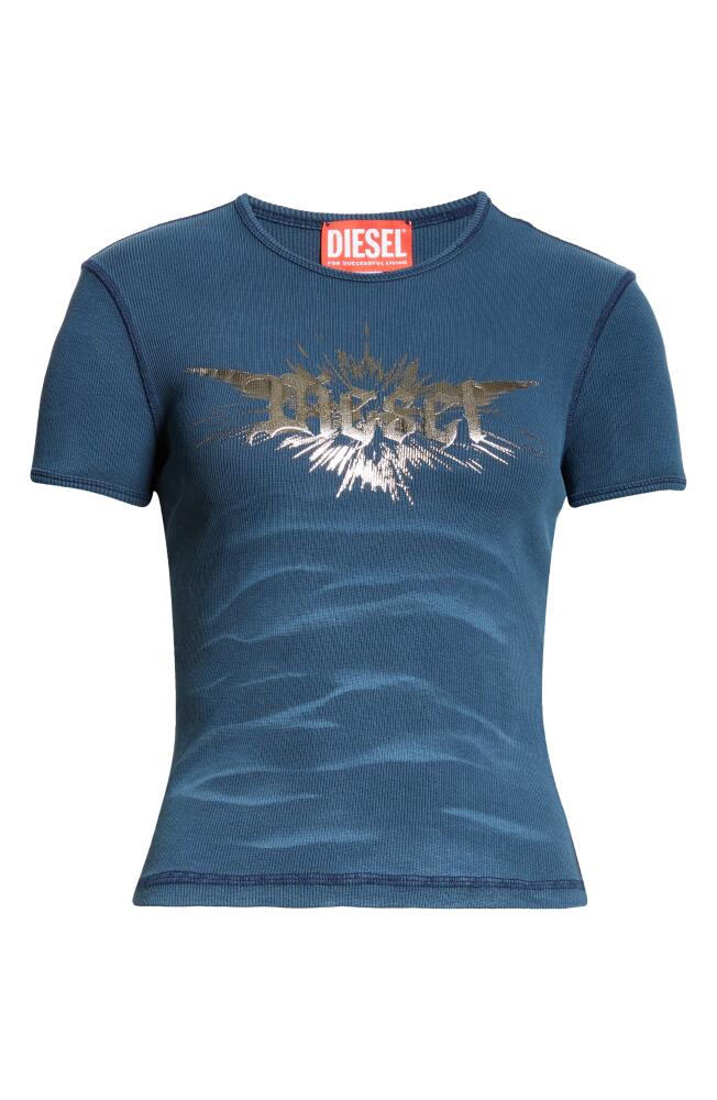 DIESEL T-Ele Rib Metallic Logo Graphic T-Shirt in Denim Cover