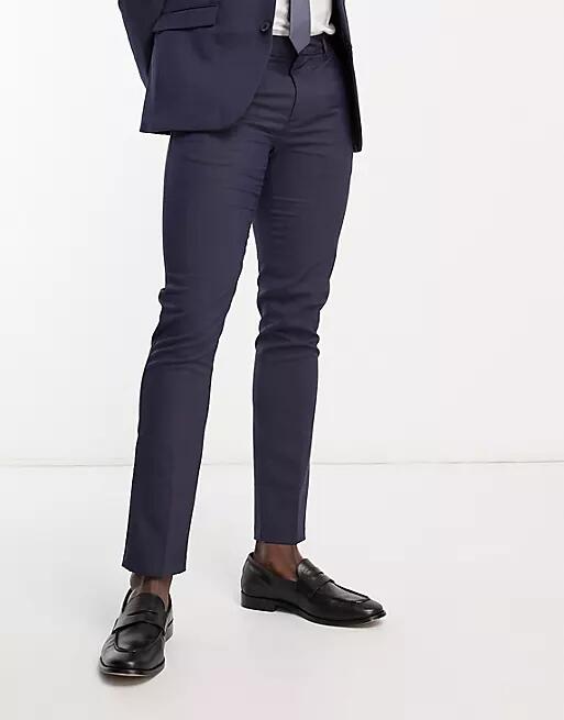 New Look skinny suit pants in navy texture Cover