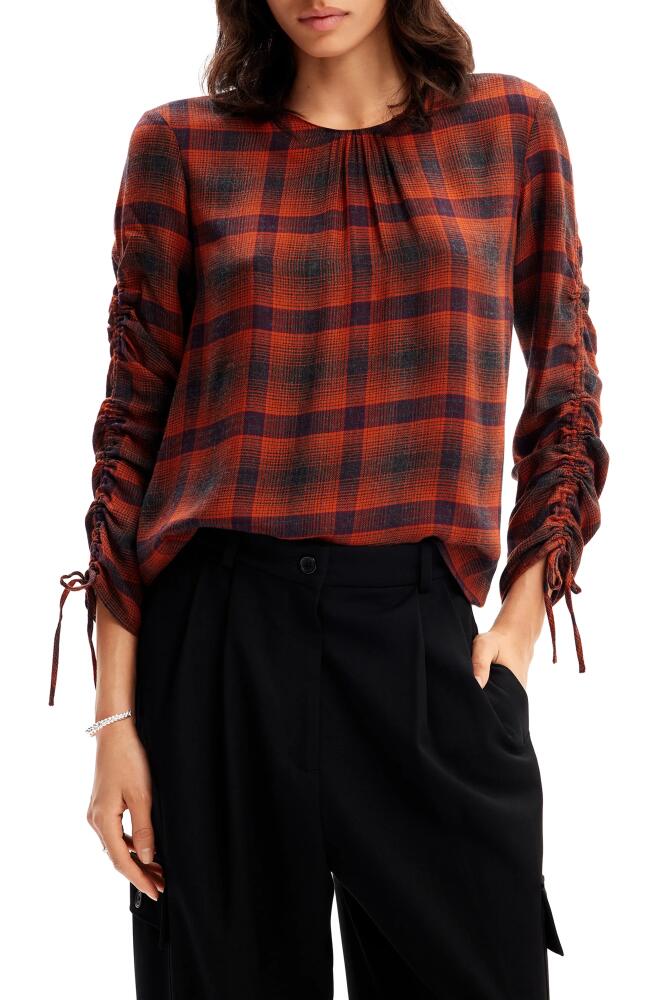 Desigual Adjustable Sleeve Plaid Blouse in Red Cover