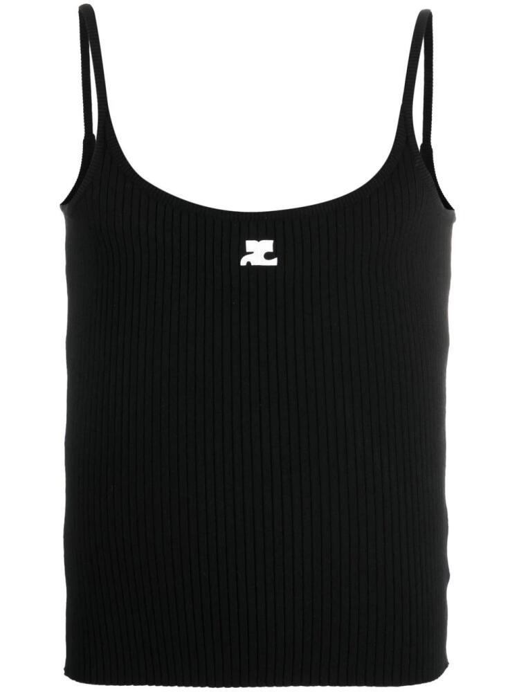 Courrèges logo-patch ribbed tank top - Black Cover