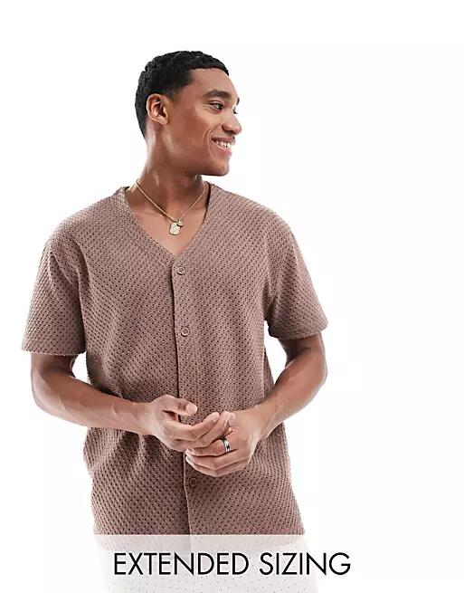 ASOS DESIGN relaxed baseball shirt in dark beige texture-Neutral Cover