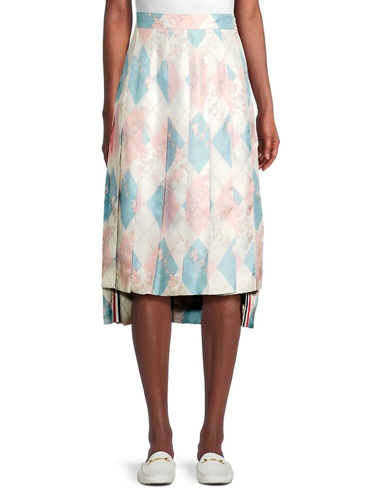 Thom Browne Women's Pattern Pleated Silk Midi Skirt - Light Blue Cover