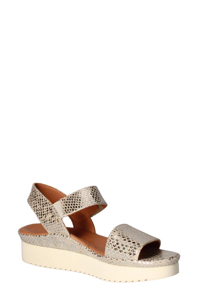 L'Amour des Pieds Abrilla Slingback Platform Wedge Sandal in Silver/gold Snake Print Cover