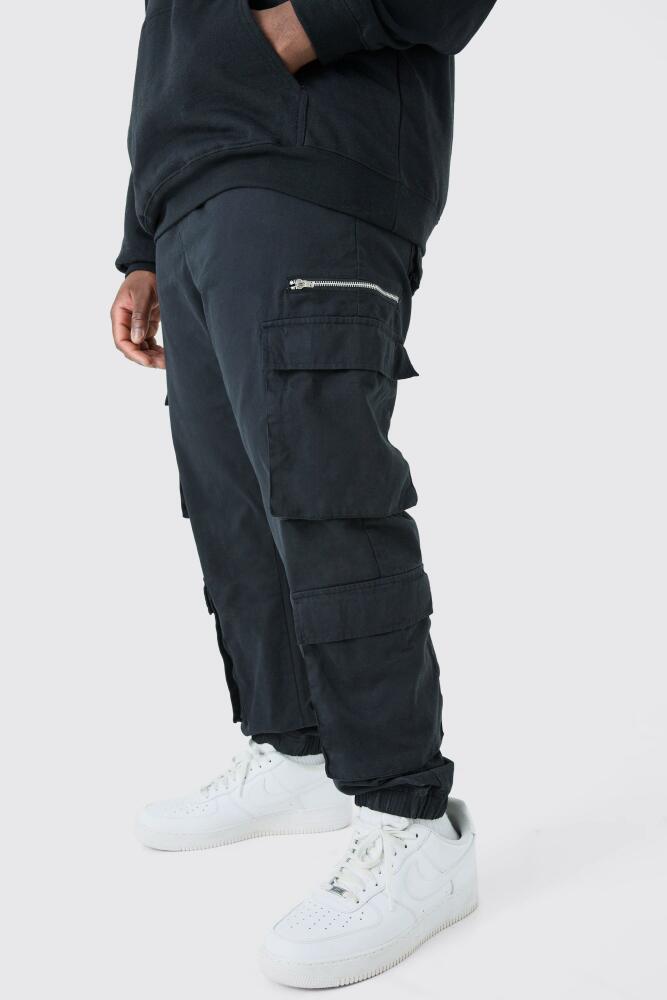 boohoo Mens Plus Slim Fit Cuffed Cargo Pants - Black Cover