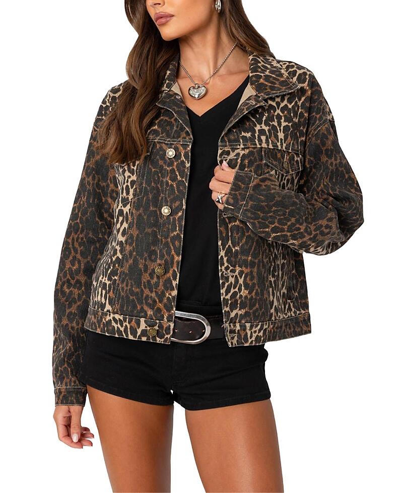 Edikted Leopard Print Denim Jacket Cover