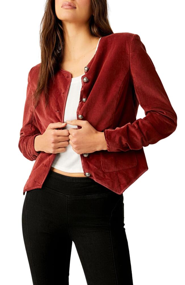 Free People Becky Stretch Velvet Jacket in Garnet Grotto Cover