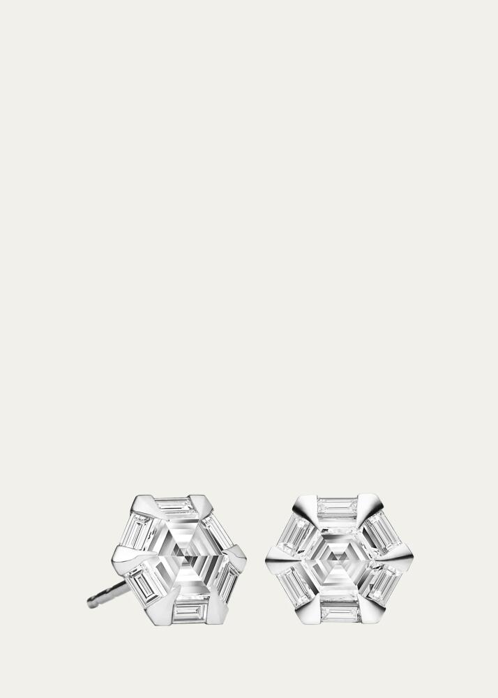 Paul Morelli Moderne Hexagonal Diamond Stud Earrings in 18k White Gold Cover