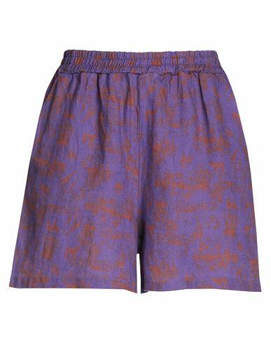 8 By Yoox Printed Linen Pull-on Shorts Woman Shorts & Bermuda Shorts Purple Linen Cover