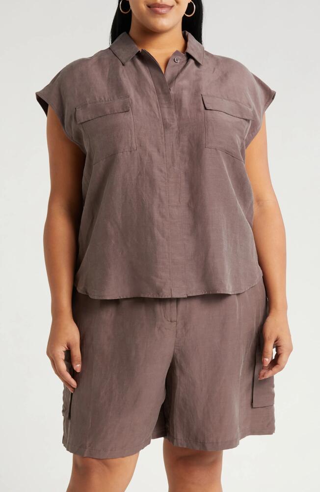 Nordstrom Dolman Sleeve Flap Pocket Button-Up Shirt in Grey Plum Cover