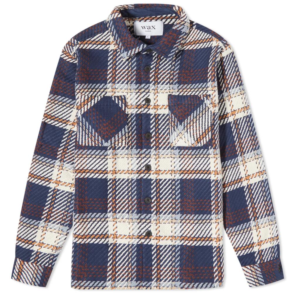 Wax London Men's Astro Check Whiting Overshirt in Navy Cover