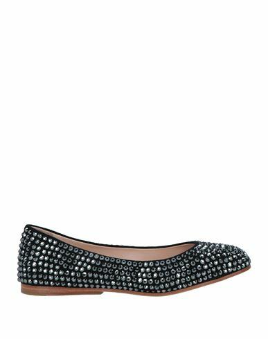 Eddy Daniele Woman Ballet flats Black Leather, Swarovski Crystal Cover