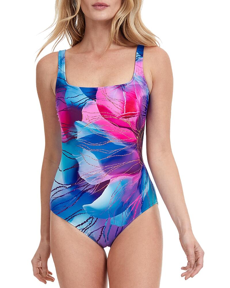 Gottex Essentials Golden Blossom Square Neck One Piece Swimsuit Cover