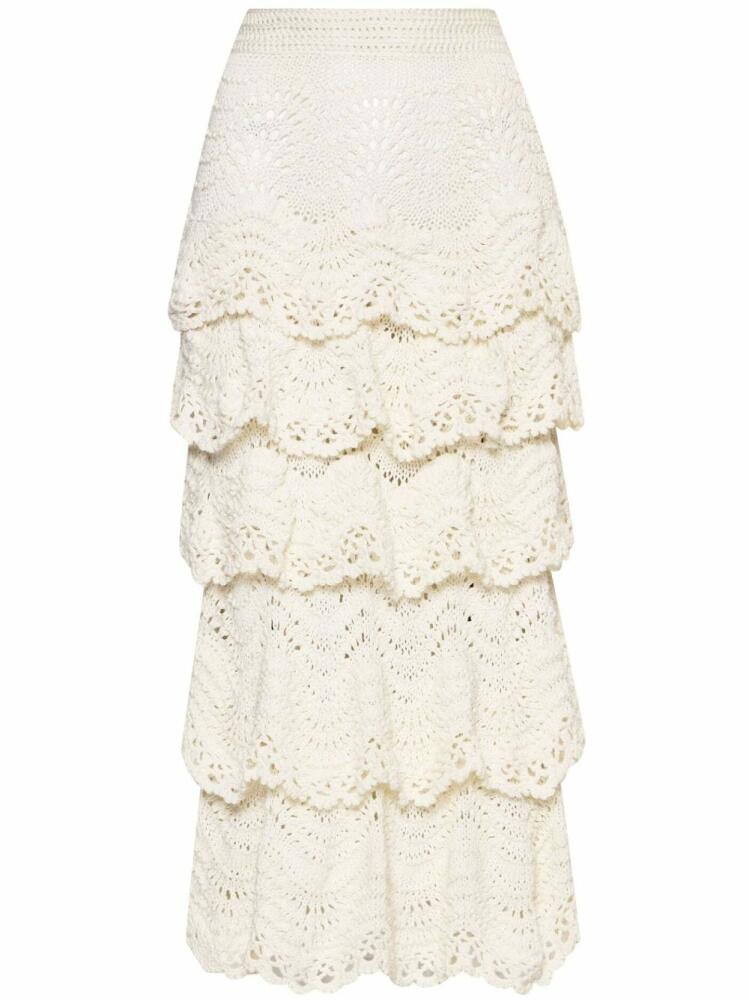 Oscar de la Renta crocheted scallop tiered skirt - White Cover