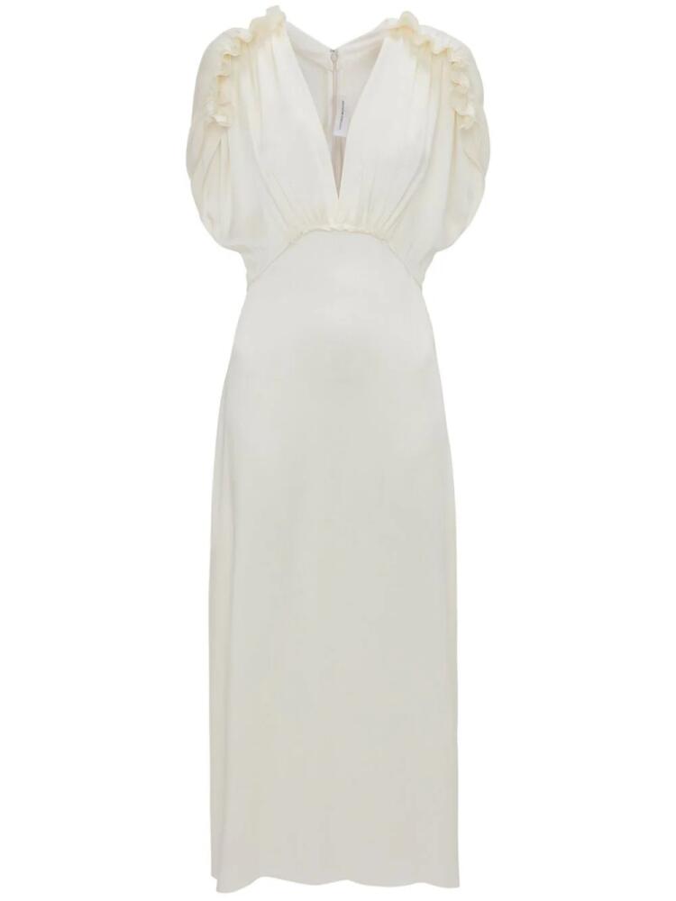 Victoria Beckham ruffled V-neck midi dress - White Cover