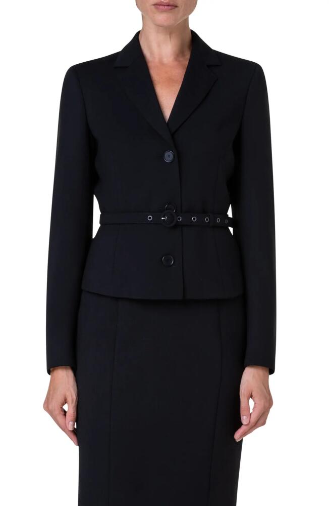 Akris punto Belted Stretch Wool Crepe Blazer in Black Cover