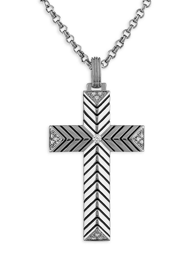 Esquire Men's Black IP Sterling Silver & 0.1 TCW Diamond Cross Pendant Necklace Cover