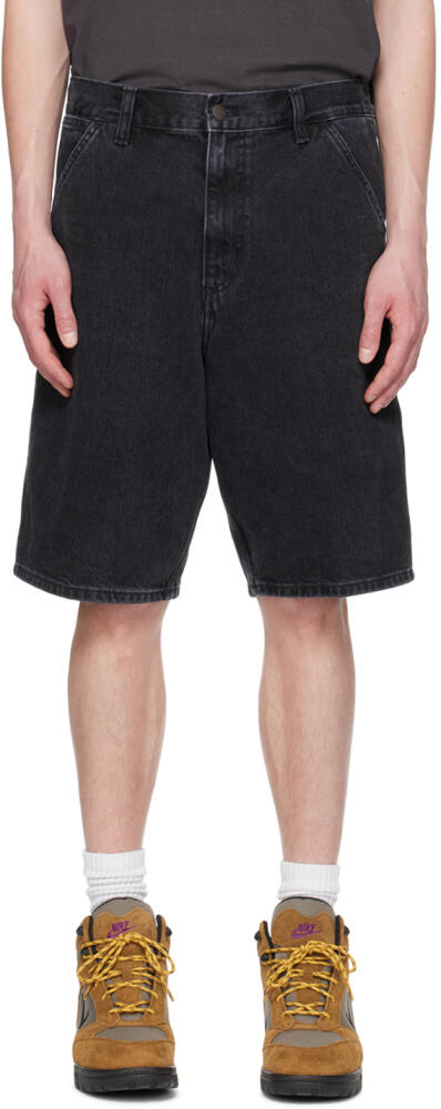 Carhartt Work In Progress Black Single Knee Denim Shorts Cover