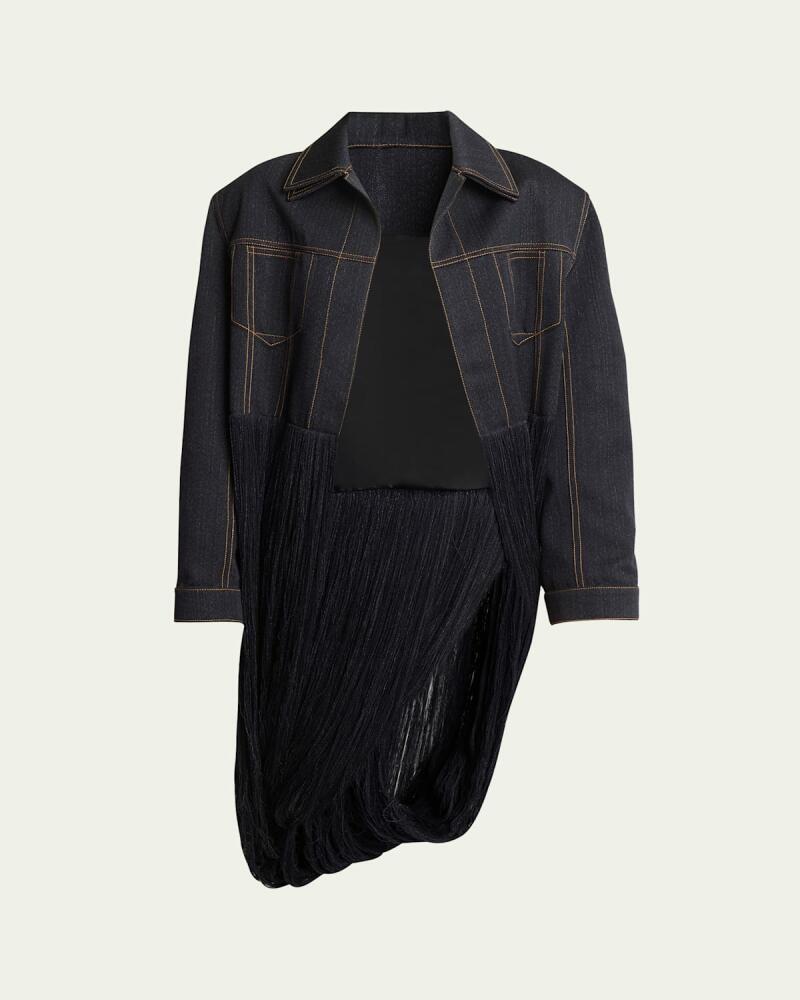 ALAIA Long Fringe Denim Wool Jacket Cover