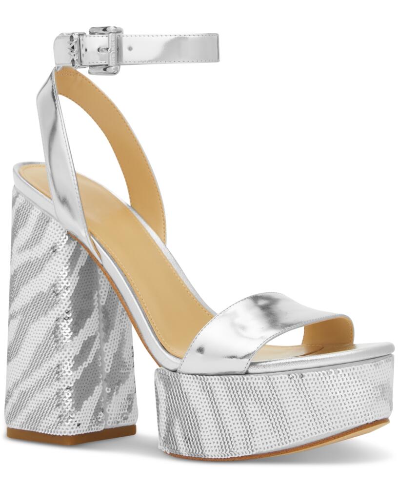 Michael Michael Kors Women's Ashton Zebra Sequin High Heel Platform Sandals - Optic White/ Silver Cover