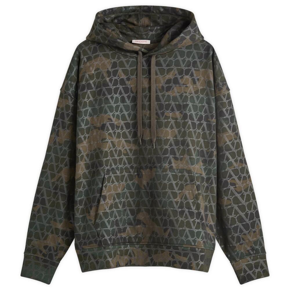 Valentino Men's V Logo Camo Popover Hoody in Army Cover