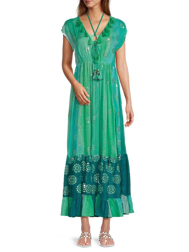 Ranee's Women's Eyelet Tassel Maxi Dress - Aqua Cover