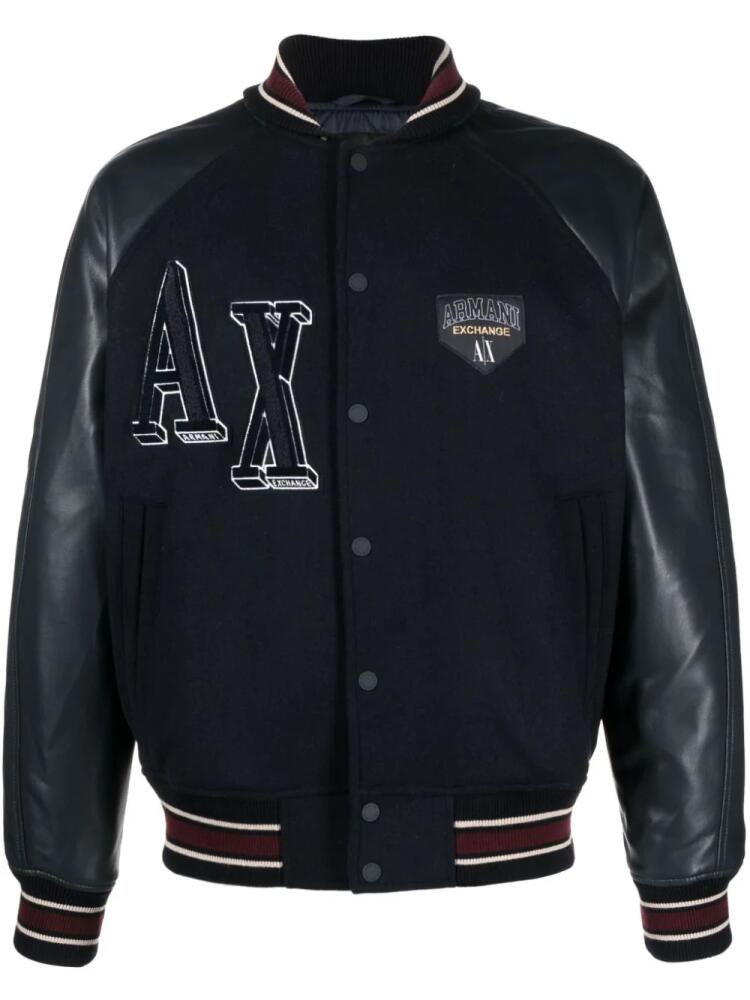 Armani Exchange logo-patch varsity jacket - Blue Cover