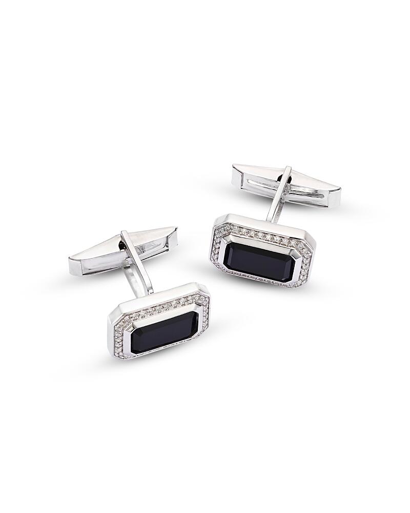 Bloomingdale's Fine Collection Men's Onyx & Diamond Halo Cufflinks in 14K White Gold Cover