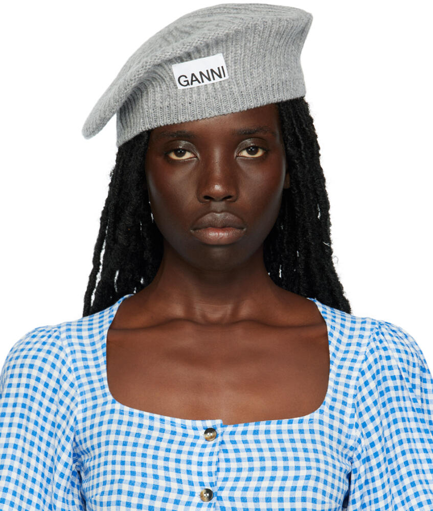 GANNI Gray Patch Beret Cover