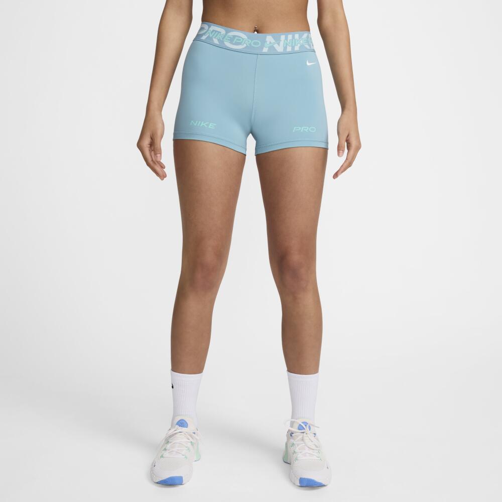 Women's Nike Pro Mid-Rise 3" Graphic Biker Shorts in Blue Cover