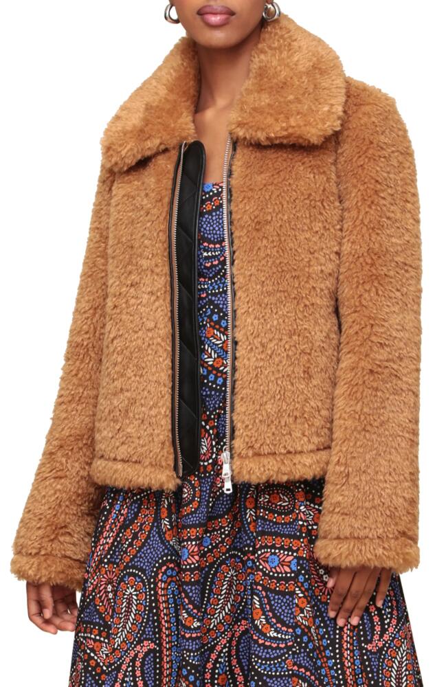 Avec Les Filles Faux Fur Zip-Up Jacket in Camel Cover