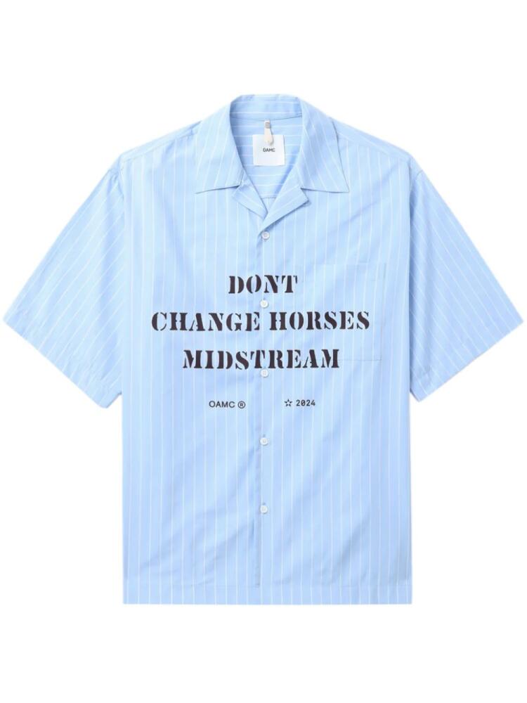 OAMC striped slogan-print shirt - Blue Cover