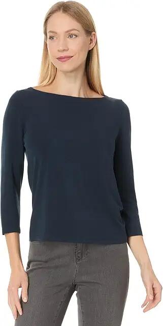 Eileen Fisher Bateau Neck Top (Deep Adriatic) Women's Short Sleeve Pullover Cover